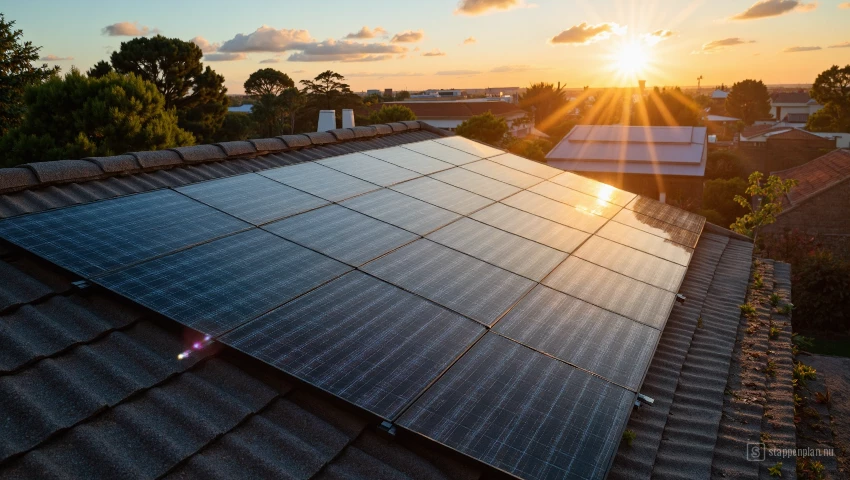 Luchtfoto van dak met drogende zonnepanelen.