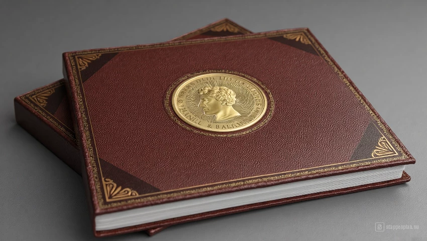 3D render van een prachtig ontworpen muntenalbum omslag.
