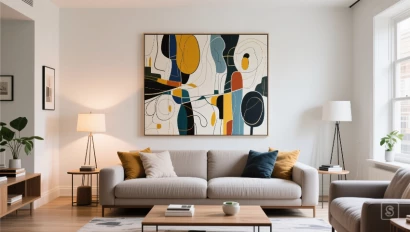 Woonkamer met abstract schilderij