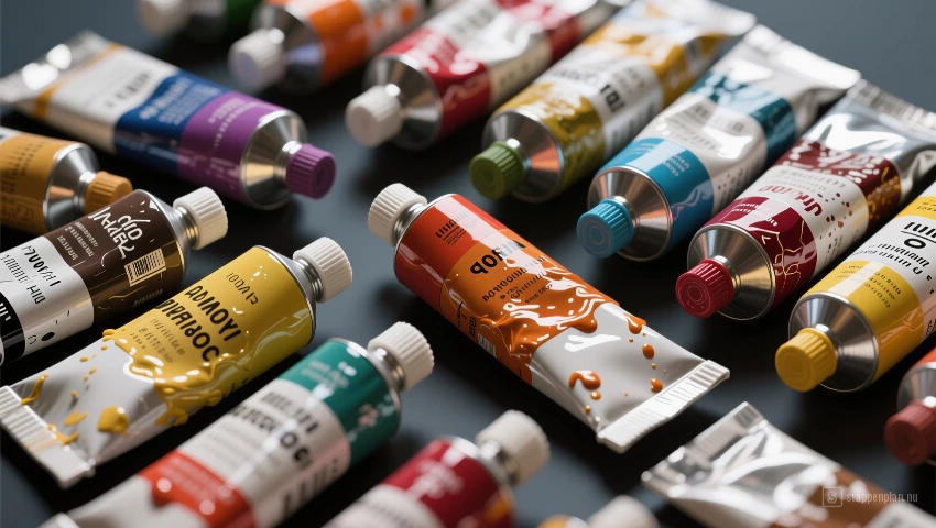 3D weergave van verf tubes.