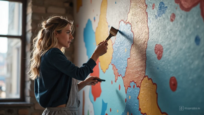 Artiest die verf aanbrengt op een muur.