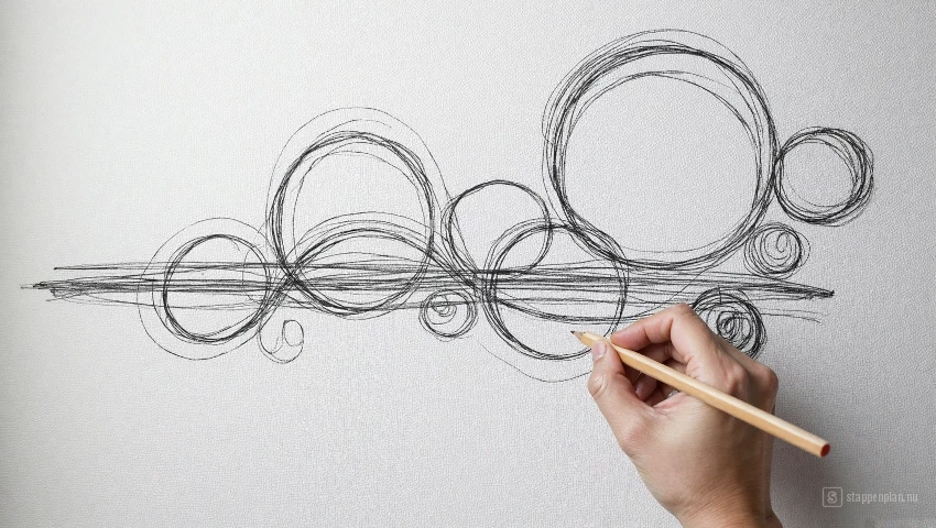 Schets van abstracte vormen op een muur.