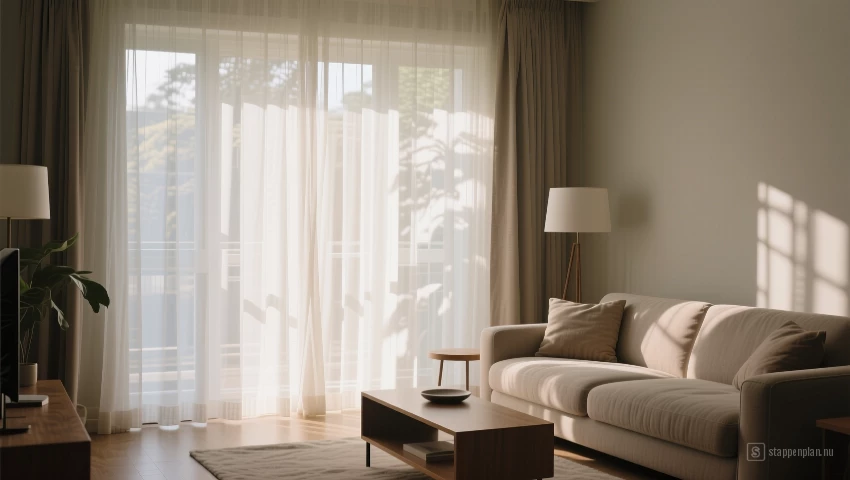 Woonkamer, zacht licht, ontspanning.