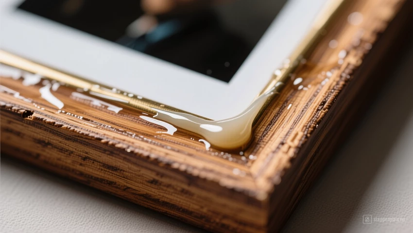 Macro opname van een fotolijst met lijm.