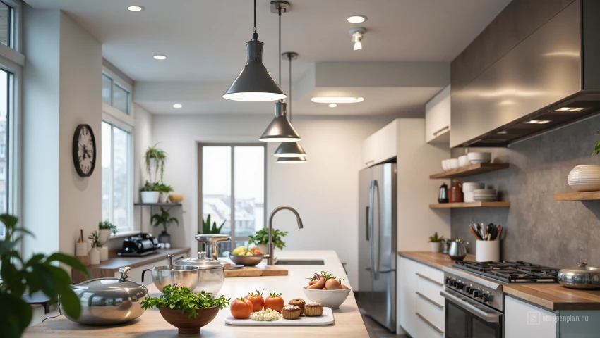 Moderne keuken met functionele verlichting