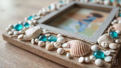 Detailopname van een versierde fotolijst.