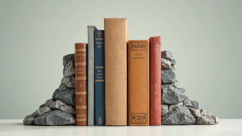 Illustratie van boeken ondersteund door een boekensteun.