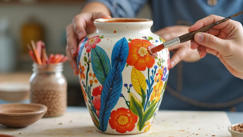 3D weergave van vaas die beschilderd wordt.