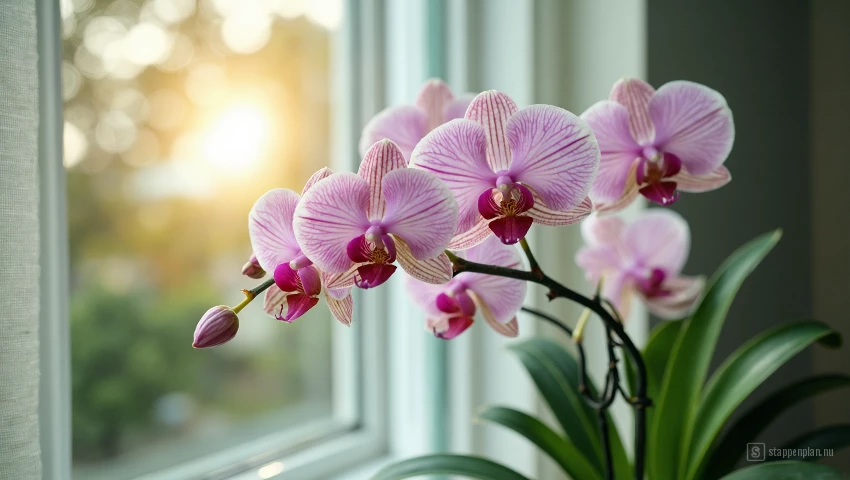 Close-up van orchidee in koelere kamer.