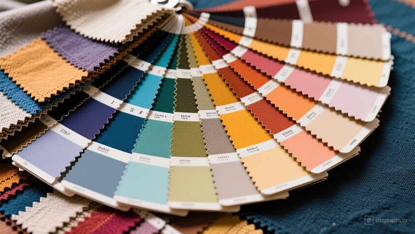 Kleurenpalet met stoffen en verfmonsters.