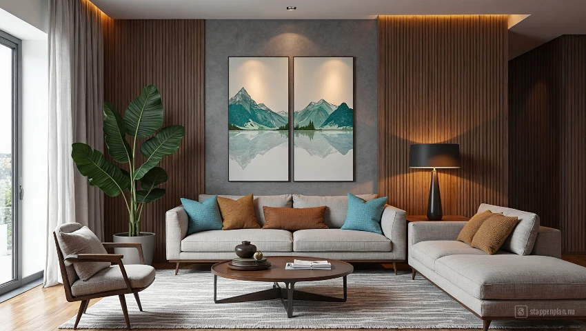 Interieur designer experimenteert met kleuren en texturen.