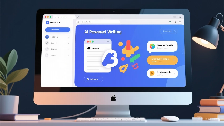 Illustratie van een computer interface met AI tools.
