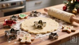 3D render van kerstkoekjesvormen en deeg.