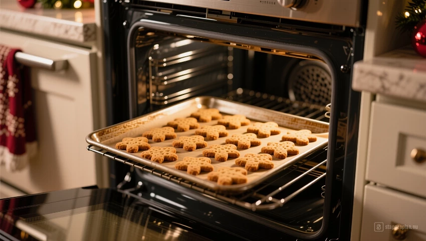 Oven met kerstkoekjes.
