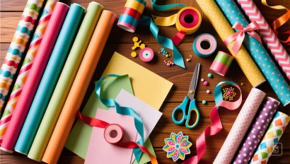 Overzicht van inpakmaterialen, kleurrijk en overzichtelijk.