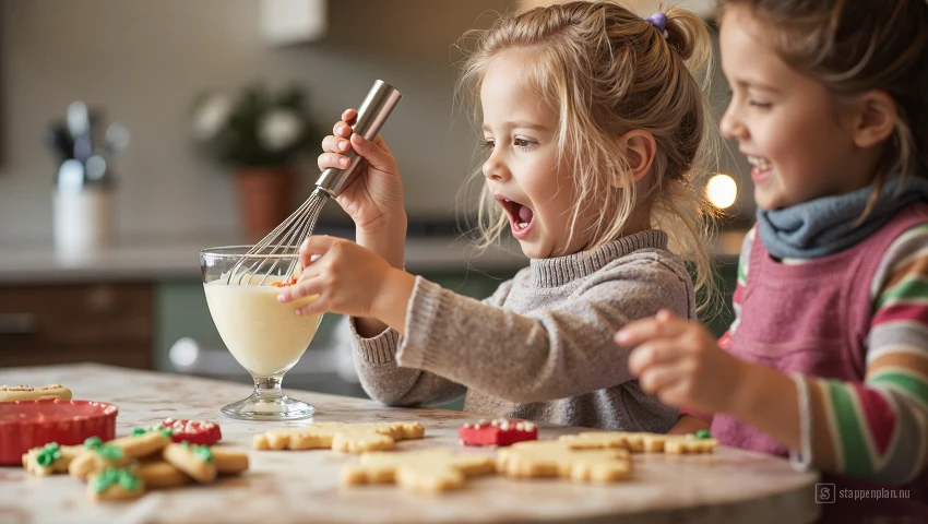 Kind roert glazuur met een garde.