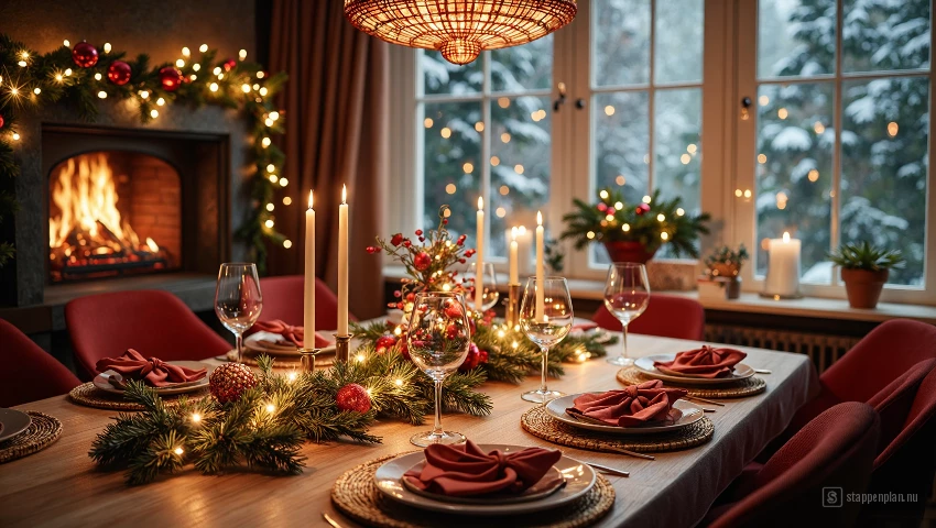 Digitale illustratie van kersttafelsetting.