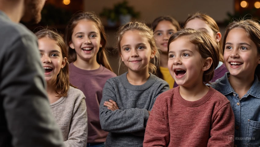 Kindern reageren op de verhalenverteller.