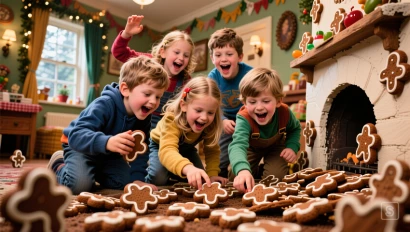 Kinderen zoeken naar pepernoten.