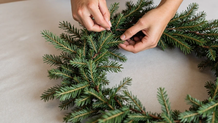 Gedeeltelijk bedekte krans met binddraad.