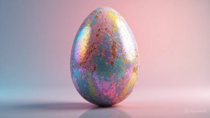 3D render van een Paasei met levendige highlights.