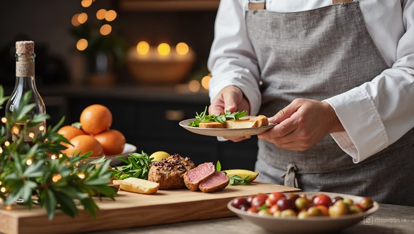 Chef controleert recept en bereidt ingrediënten.