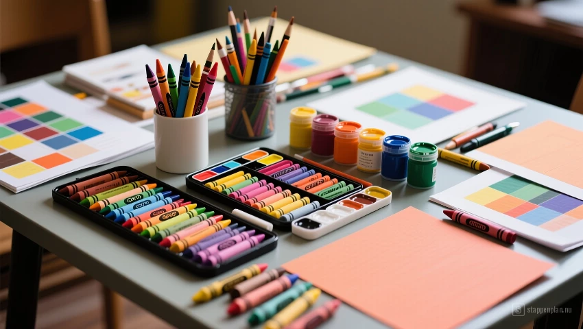 Verzameling knutselspullen op een tafel.