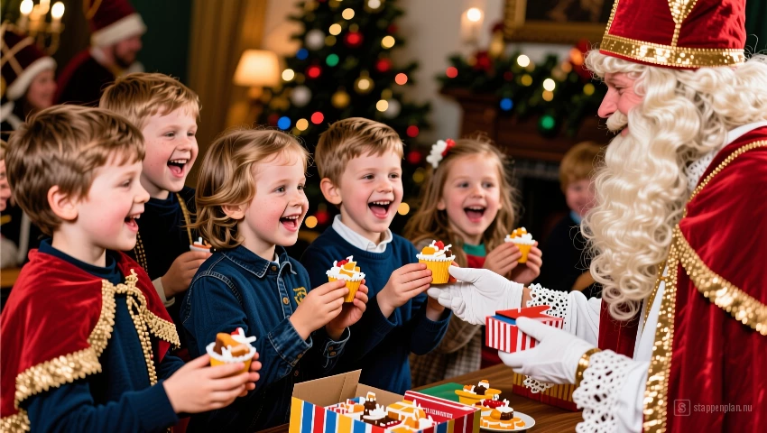 Kinderen ontvangen cadeautjes.