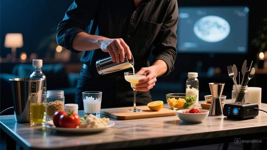 Persoon maakt cocktails voor filmavond.