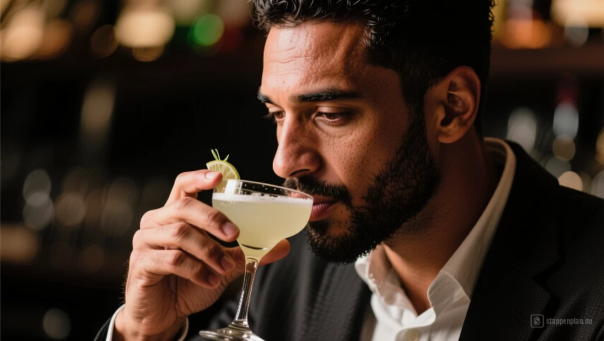 Man proeft een cocktail.