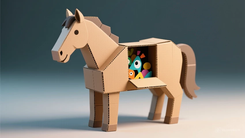 Digitale illustratie paard met verborgen surprise.