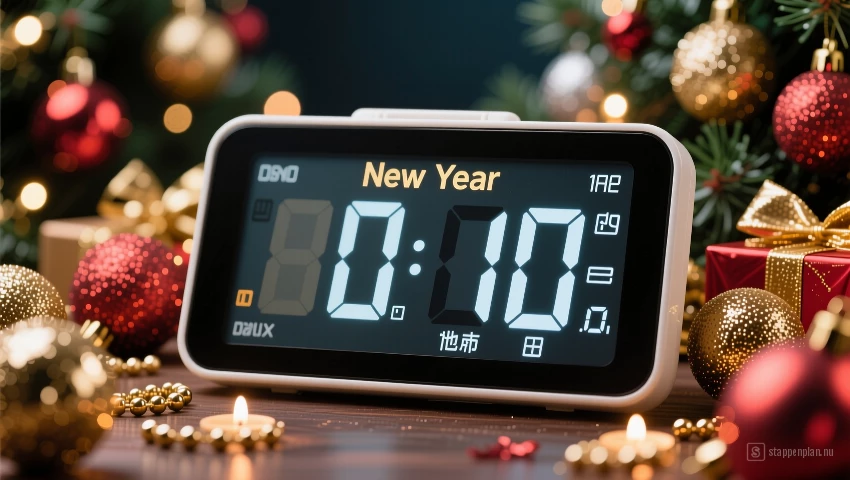 Digitale timer die aftelt naar het nieuwe jaar.