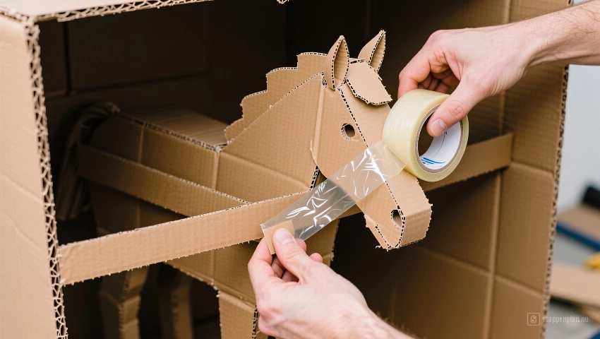 Tape wordt aangebracht op verstevigingsstrips.