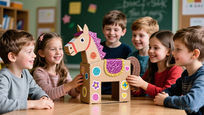 Kinderen tonen afgewerkte paard-surprise.