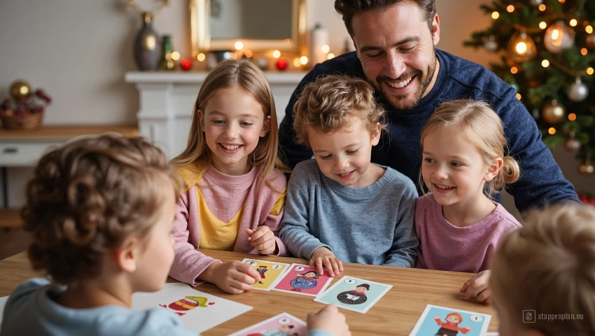 Familie speelt een Sinterklaas memory spel.