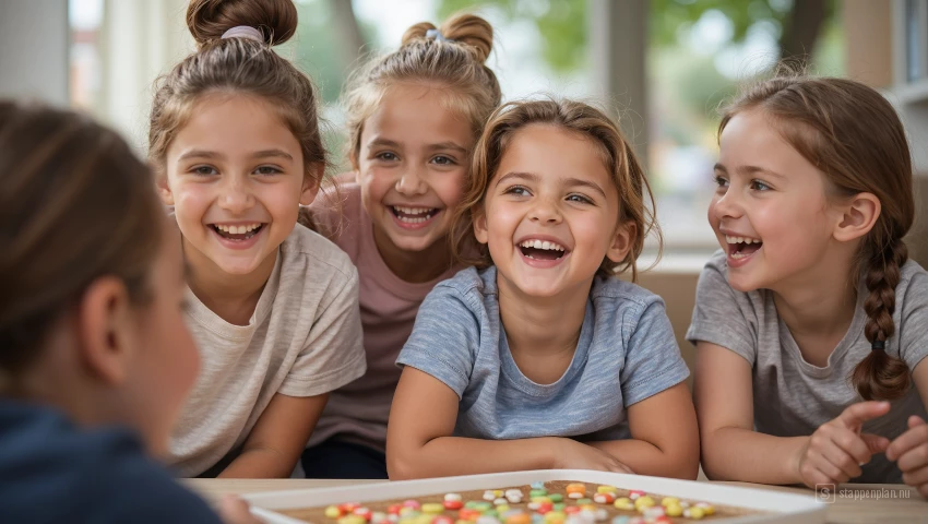 Kinderen lachen en spelen samen.