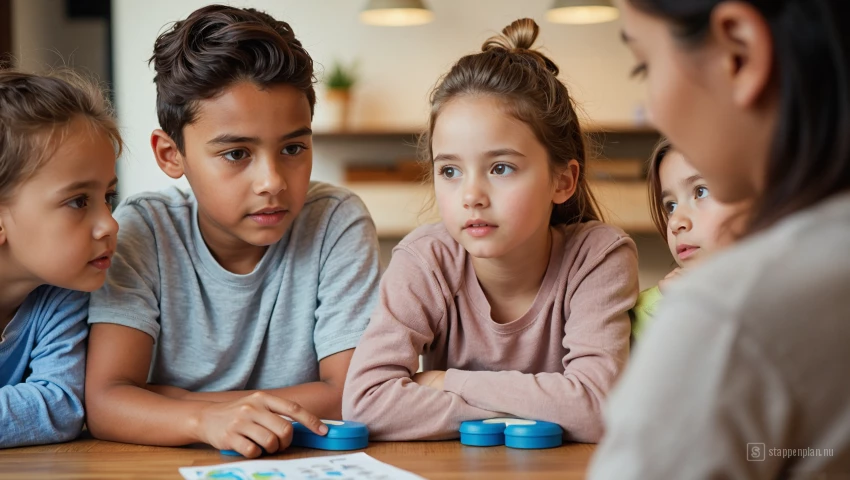 Kinderen luisteren aandachtig naar de uitleg.