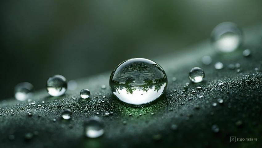 Macro foto van dauwdruppel op blad.