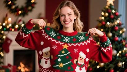 Westerse vrouw in kersttrui.