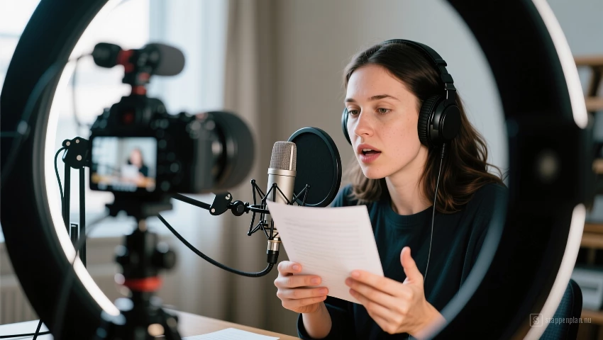 Een schrijver neemt zijn dialoog op, verfijnt het.