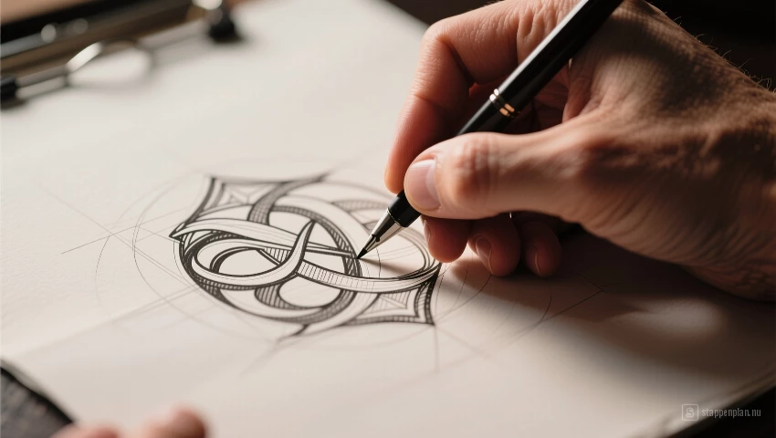 Hand tekent logo op papier.