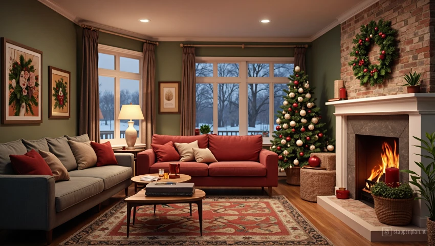 3D render van een woonkamer na feest.