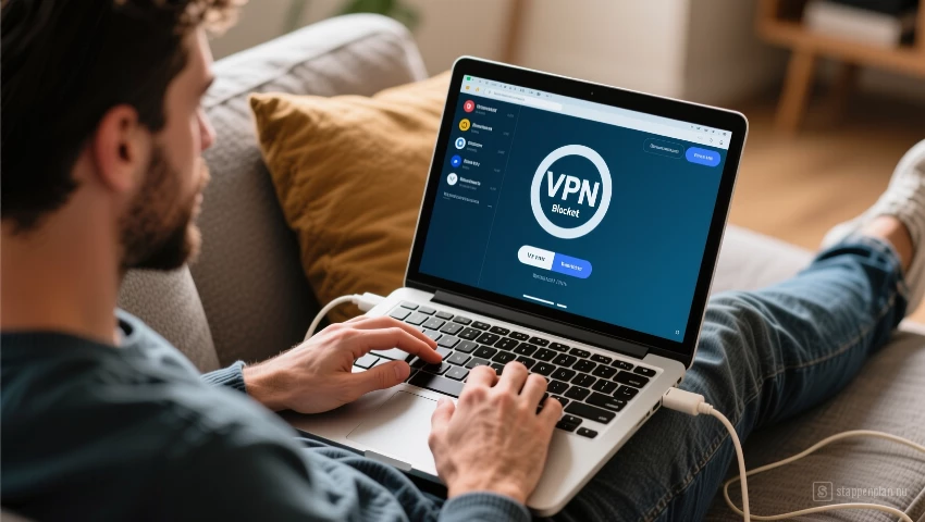 Persoon geniet van content na VPN verbinding.