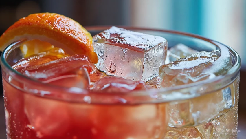 Glas met ijs en een sprankelende mocktail.
