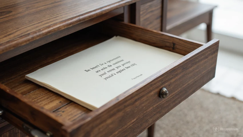 Brief opgeborgen in lade.