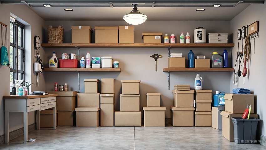 3D render van georganiseerde opruimmiddelen.