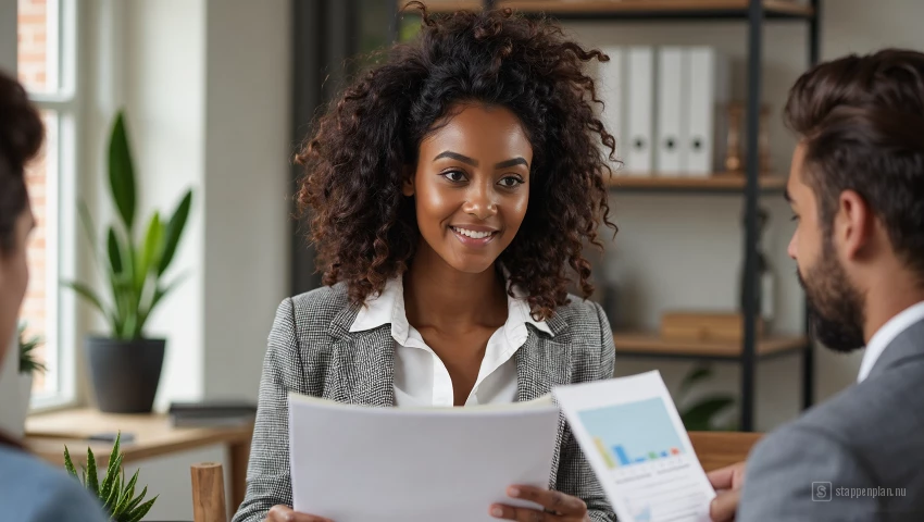 Professionele vrouw presenteert projecten.