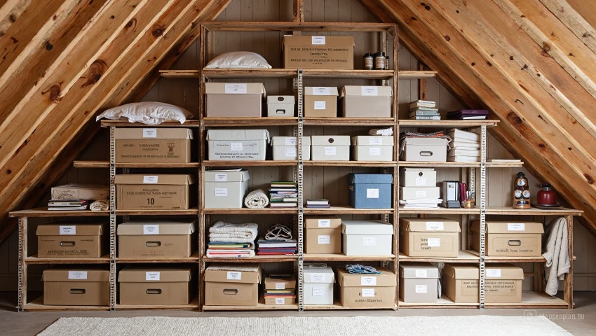 Verticale opslagoplossingen op zolder.