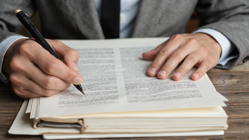 Een schrijver bewerkt een manuscript, verwijdert tags.