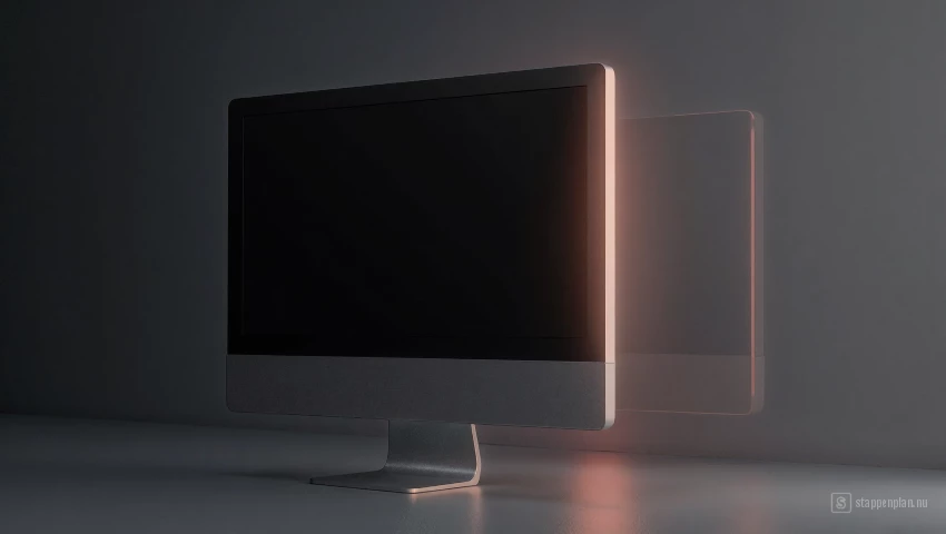 3D render van computerscherm, system herstart.